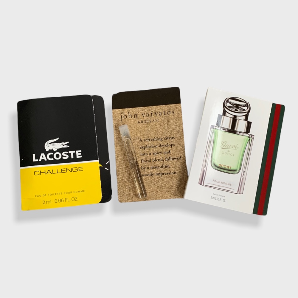 John Varvatos Artisan Gucci Sport and Lacoste Challenge Vials
